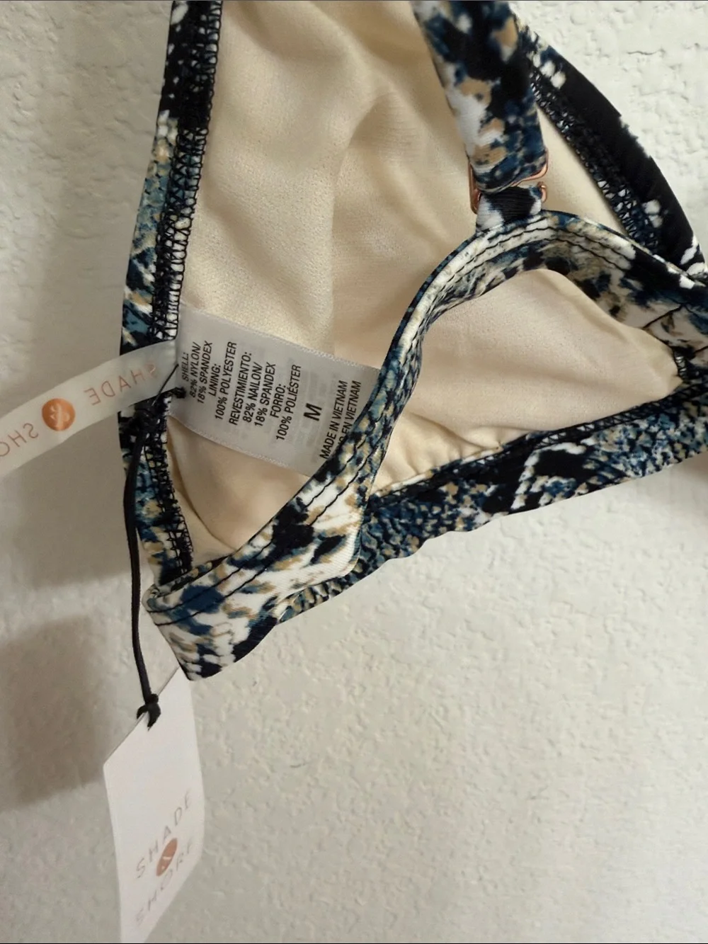 Shade & Shore • Snake Print Triangle Bikini Swim Top in Black, White & Blue